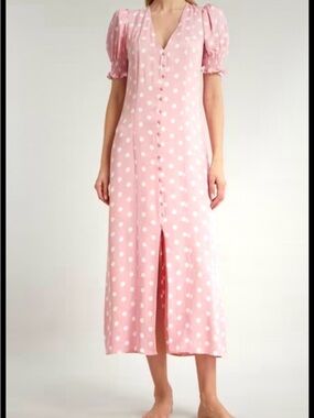 Sleeper Pink Polka-Dot Midi Dress